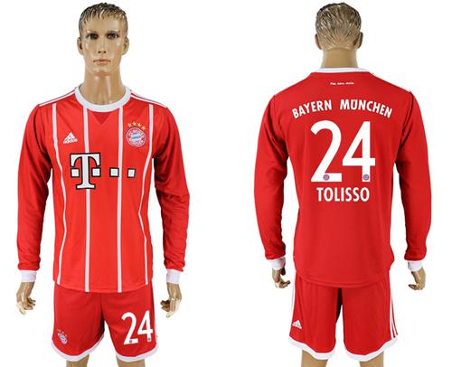 Bayern Munchen #24 Tolisso Home Long Sleeves Soccer Club Jersey - Click Image to Close